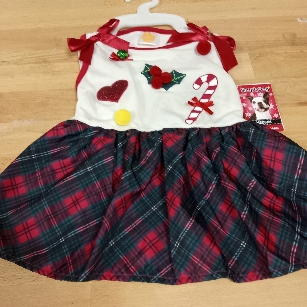 New Dog Plaid Christmas Dress Costume Size Medium M Holiday